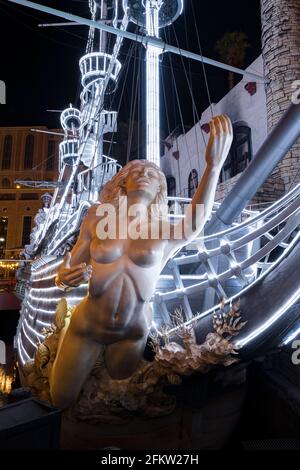 Pirate Ship (Sirens of TI), Treasure Island Hotel and Casino, Las Vegas, Nevada Stock Photo
