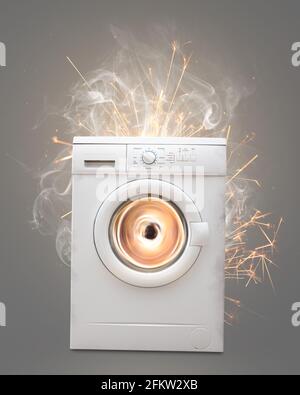 Faulty Washing machine going crazy Stock Photo