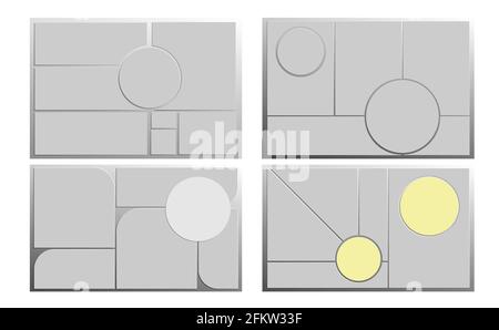 Set of mood boards, layouts, templates for creating presentations, whiteboards, collages isolated on white background. Strict composition, minimalist Stock Vector