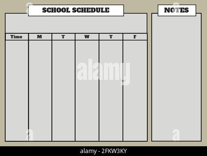 Illustration of weekly schedule and notes text with empty boxes on ...