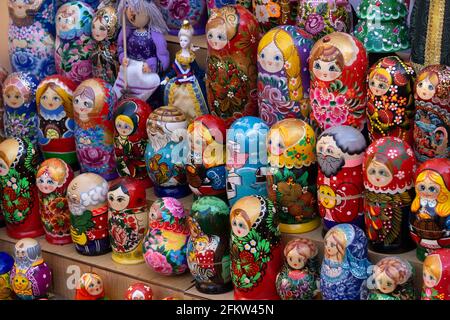 Moscow, Russia - May 4, 2021: Russian doll or nesting doll and matryoshka. Russian national craft souvenir and cultural toy made of wood. High quality photo Stock Photo