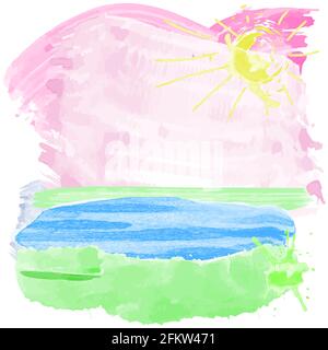 Imitation of a watercolor children 's drawing. Vector texture for the background with copy space for your text. Landscape illustration. Soft color tra Stock Vector