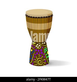 African ethnic drum with national pattern. Isolated on a white layer. Vector illustration in cartoon style. Stock Vector
