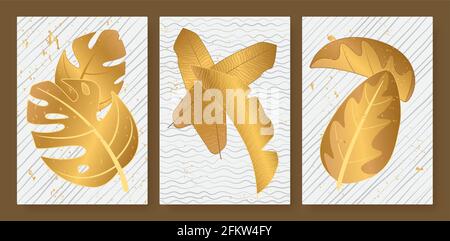 Tropical golden leaves set for social media stories, luxury abstract ...