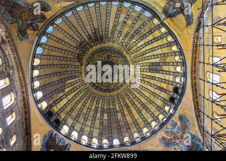 Istanbul, Turkey - May 12, 2013: View of Ornamented Ceiling of Hagia Sophia Stock Photo