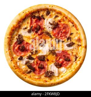 Isolated ham and chicken pizza on the white Stock Photo
