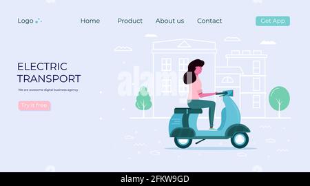 Men and women drive eco city transportation in city concept. Personal electric transport, green electro scooter, hoverboard, gyroscooter, unicycle and Stock Vector