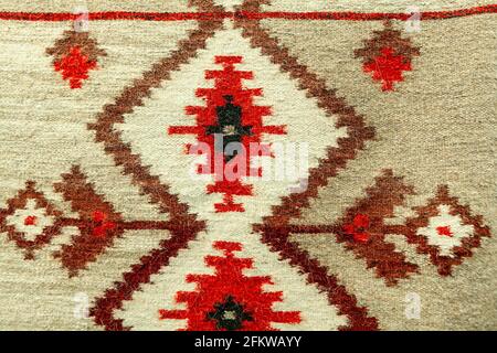 Romanian carpet with traditional embroidery. Ethnic patterns design . Embroidered handmade carpet Stock Photo