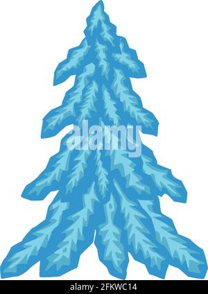 Cartoon snowy fir tree. Winter festive plant ready for holiday decoration. Christmas theme vector illustration for poster, label, gift card or invitat Stock Vector
