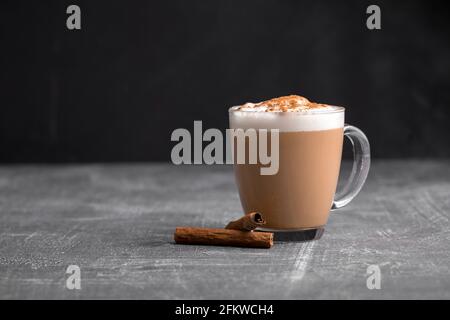Homemade coffee latte cappuccino in a glass mug Stock Photo