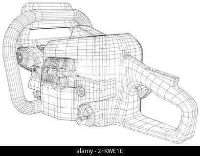 Gasoline chain saw isolated on white. Vector created of 3d Stock Vector