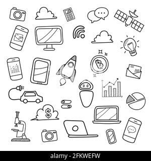 Technology doodles hand drawn. Vector illustration Stock Vector