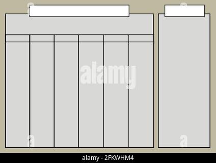 Illustration of table with white and grey cells with copy space on beige background Stock Photo