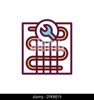 Repair underfloor heating color line icon. Handyman service. Isolated vector element. Outline pictogram for web page, mobile app, promo Stock Vector