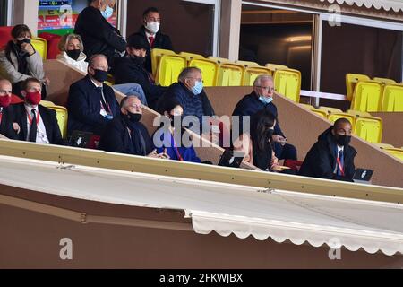 Jean Michel Aulas, Alize Lim, Tony Parker attend the Monaco vs Lyon - Ligue 1 Uber Eats match at The Louis II Stadium, in Monaco on May 2, 2021. (Photo by Lionel Urman/Sipa USA) Stock Photo