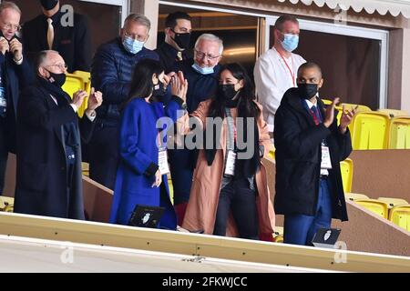 Jean Michel Aulas, Alize Lim, Tony Parker attend the Monaco vs Lyon - Ligue 1 Uber Eats match at The Louis II Stadium, in Monaco on May 2, 2021. (Photo by Lionel Urman/Sipa USA) Stock Photo