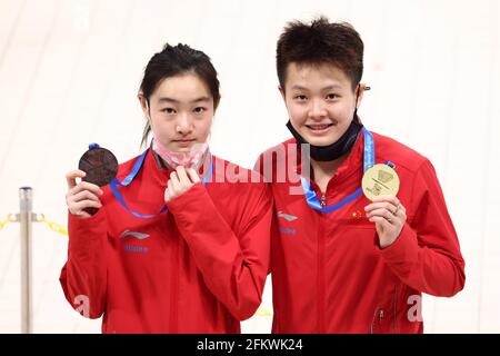 Tokyo Aquatics Centre, Tokyo, Japan. 4th May, 2021. (L to R) Yani Chang, Yiwen Chen (CHN), MAY 4, 2021 - Diving : 22nd FINA Diving World Cup 2021 Women's 3m Springboard Award Ceremony at Tokyo Aquatics Centre, Tokyo, Japan. Credit: YUTAKA/AFLO SPORT/Alamy Live News Stock Photo