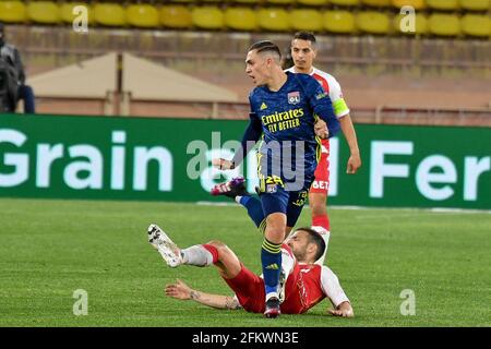 Monaco. 02nd May, 2021. Maxence Caqueret #25 on the field during the Monaco vs Lyon - Ligue 1 Uber Eats match at The Louis II Stadium, in Monaco on May 2, 2021. (Photo by Lionel Urman/Sipa USA) Credit: Sipa USA/Alamy Live News Stock Photo