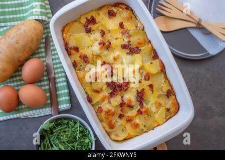 Spanish potato omelet called tortilla de patatas Stock Photo