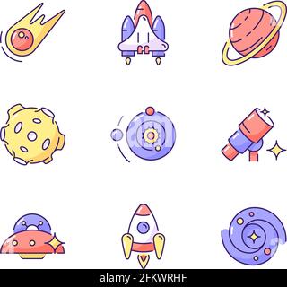 Astronautic RGB color icons set Stock Vector