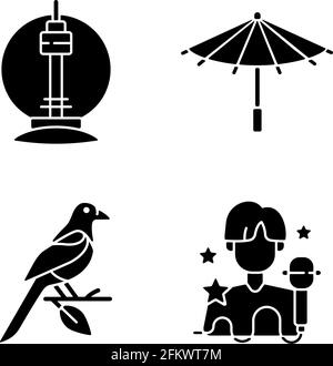 Korean traditions black glyph icons set on white space Stock Vector
