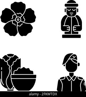 Korean nationals symbols black glyph icons set on white space Stock Vector