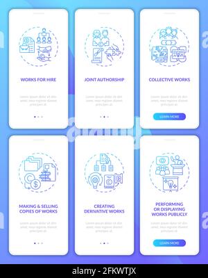 Copyright law protection onboarding mobile app page screen with concepts set Stock Vector