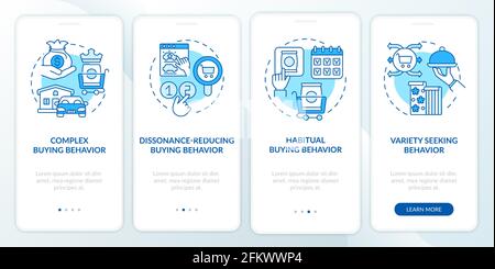 Buyer behavior types onboarding mobile app page screen with concepts Stock Vector