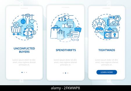 Customers types onboarding mobile app page screen with concepts Stock Vector