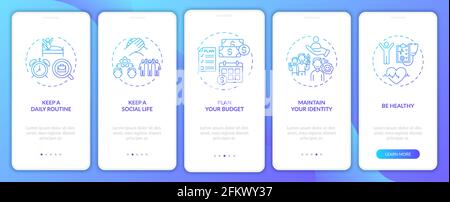 Job transition tips onboarding mobile app page screen with concepts Stock Vector