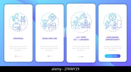 Job transition reasons onboarding mobile app page screen with concepts Stock Vector