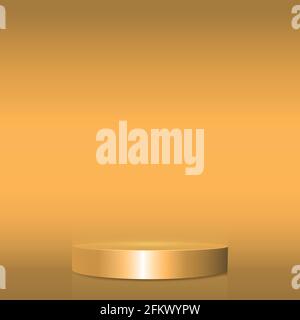 Realistic yellow studio, golden podium shadow - Vector illustration Stock Vector