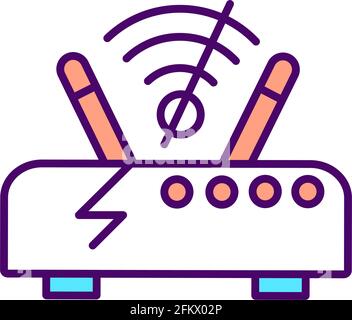 Wi fi router with lost signal RGB color icon Stock Vector