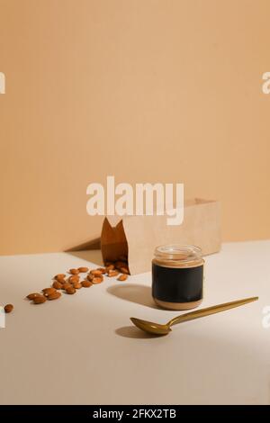peanut butter in closed jar Stock Photo