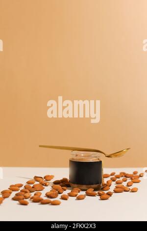 Texture close up Almond Butter or Peanut butter Stock Photo