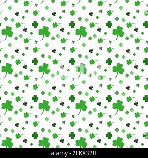 Vector St. Patrick's day seamless pattern with green shamrock leaves on a white background. Stock Vector