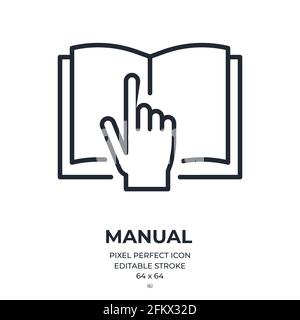 Technical documentation or user manual concept editable stroke outline icon isolated on white background flat vector illustration. Pixel perfect. 64 x Stock Vector