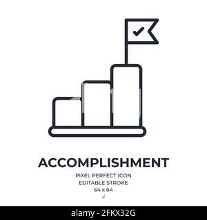 Accomplishment or goal reaching concept editable stroke outline icon isolated on white background flat vector illustration. Pixel perfect. 64 x 64. Stock Vector