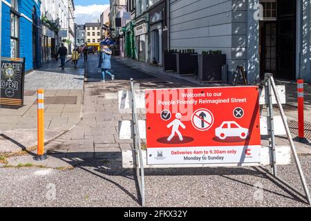 Cork, Ireland. 4th May, 2021. Cork City Council has today started the process of pedestrianising 17 city centre streets. The Council says the pedestrianisation is aimed at making the city a safer, more inclusive and pleasant place for residents, shoppers and visitors. Credit: AG News/Alamy Live News Stock Photo