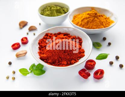 Various spices isolated on white background, top view Stock Photo