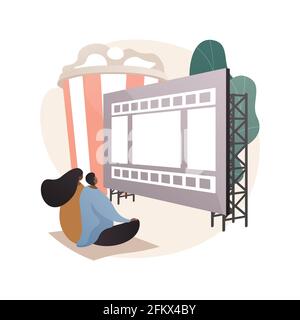 Open air cinema abstract concept vector illustration. Stock Vector