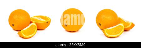 Fresh orange slices set isolated on white background. Stock Photo