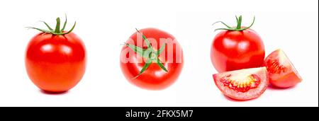 Fresh tomato slices set isolated on white background. Stock Photo