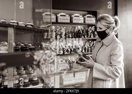 First lady Dr. Jill Biden looks out the South Portico doors before ...