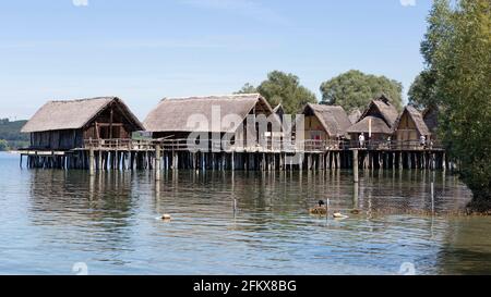 Reconstructed Pile Dwellings, Unteruhldingen At Lake Constance, Germany Stock Photo