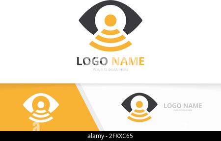 Vector eye and wifi logo combination. Unique internet logotype design template. Stock Vector