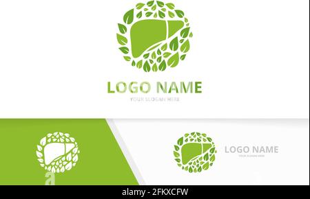 Eco liver and leaves logo. Premium internal organ logotype design template. Stock Vector
