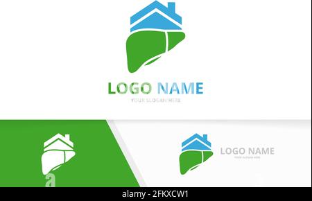 Vector liver and house logo combination. Real estate and organ logotype design template. Stock Vector