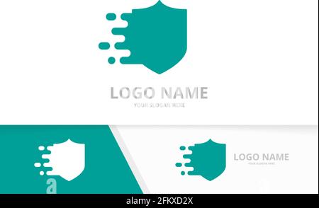 Vector fast shield logo combination. Speed security logotype design template. Stock Vector