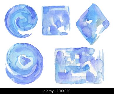A set of abstract shapes drawn with watercolor paints by hand isolated on a white background. Stock Photo